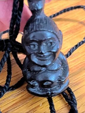 Vintage Coco Joe’s Laki Menehune Black Lava Resin Tiki Pendant Necklace Hawaii